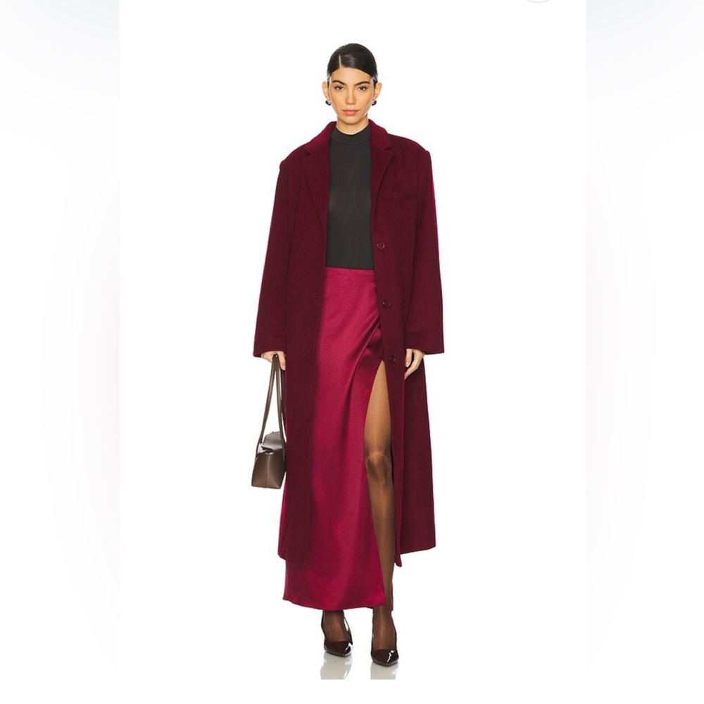 line & dot joel red wine long collared button front winter coat jacket small NEW